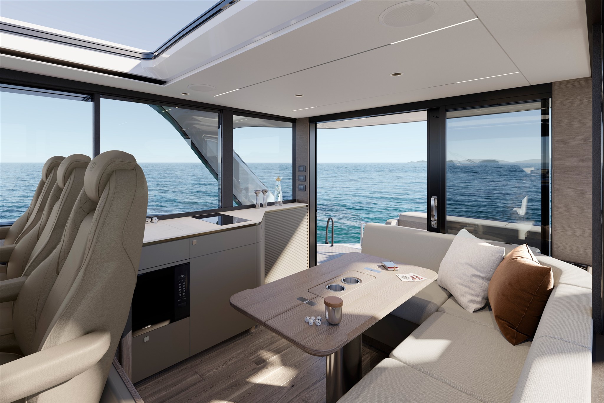 Interieur afbeelding van de Princess Yachts C48 Deck Saloon